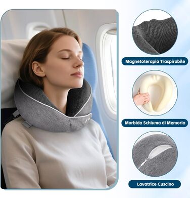 Подушка для шиї темно-сіра для подорожей: подушка-білочка, авто, літак, комплект для подорожей