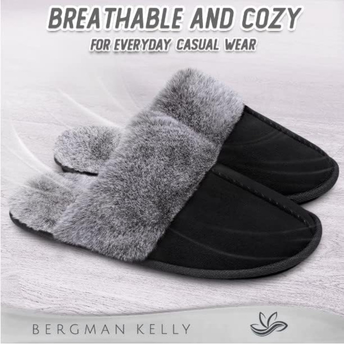 Тапочки Bergman Kelly для дому та вулиці, жіночі, з піною з пам'яті, штучне хутро, чорні, розмір 38/39 EU