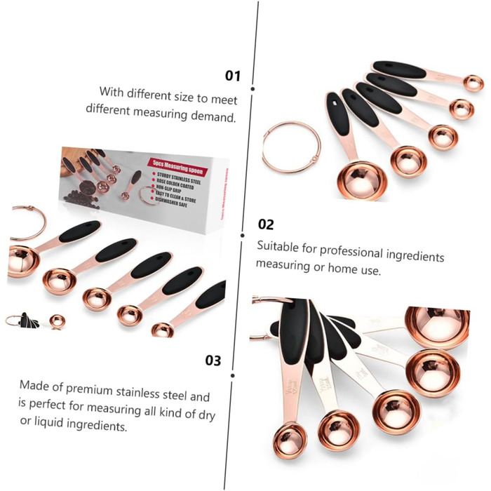 Cieeo 3-Piece Measuring Spoon Set in Rose Gold - Kitchen Helper Set, Kitchen Utensil Set, Baking Accessories Set, Wooden Spoon Set, Measuring Cup, Cocktail Spoon, Kitchen Accessories, Stainless Steel, Rose Gold