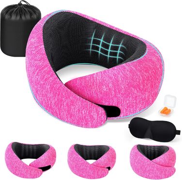 Подушка для шиї в літак | Подушка для подорожей Memory Foam | Подушка-восьминіжка дихаюча + пральна | Подушка для шиї в літак, авто, офіс | Регульована, компактна | з берушами, маскою для сну, сумкою для перенесення