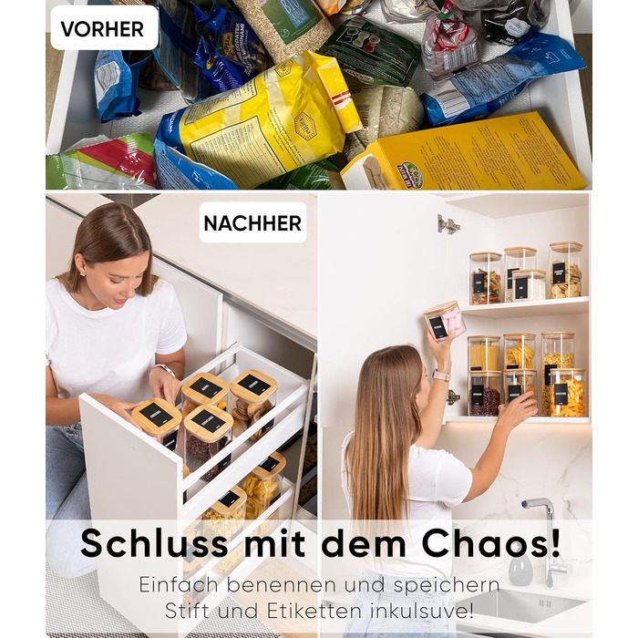 Набір скляних контейнерів для зберігання Deco haus® (6 шт.) з кришкою, етикетками - герметичні банки для круп, макаронів, спецій