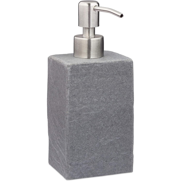 Дозатор для мила Relaxdays, 200 мл, сірий, наповнюваний, для ванної, туалету, кухні, з нержавіючої сталі