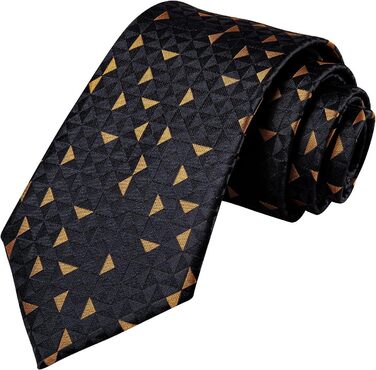 Чоловіча краватка Hi-Tie класична в клітку (чорно-золота) + запонки та нагрудна хустка - комплект