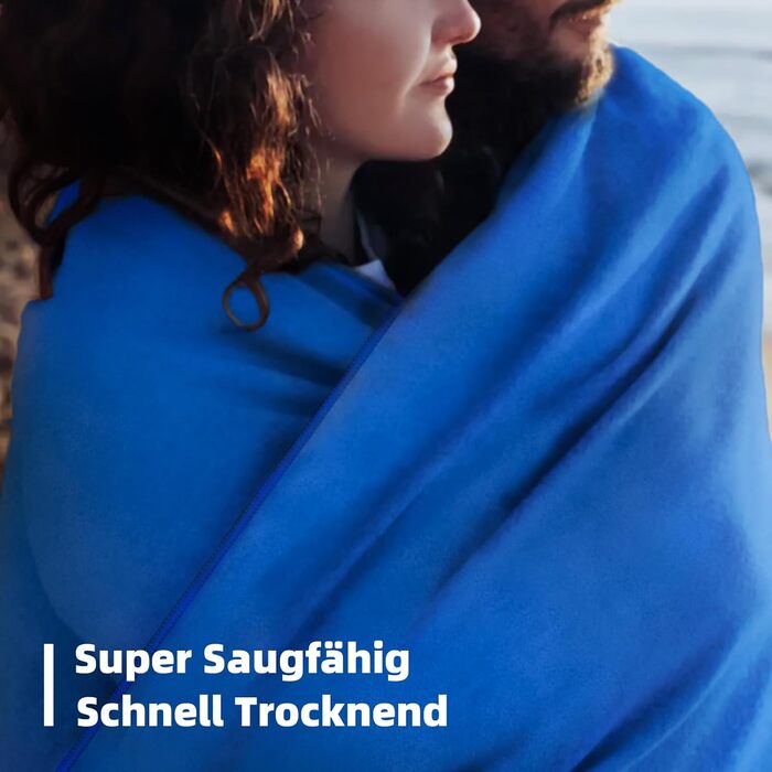 Набір з 3-х рушників з мікрофібри (великий 180х80 см, 2 шт. маленький 80х40 см) - швидковисихаючі спортивні рушники для фітнесу, пляжу, басейну та подорожей (темно-синій)