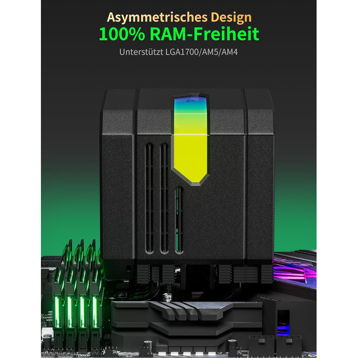 upHere Охолоджувач процесора up2KC8 з RGB підсвічуванням, подвійна вежа, 8 теплових трубок, 120мм вентилятор, сумісний з AMD AM4/AM5 та Intel 2011/2066