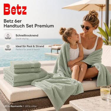 Набір рушників для ванної Betz Premium, 6 шт. (4 шт. 50x100 см, 2 шт. 70x140 см), 100% бавовна, колір сірий-зелений (Heugrün)
