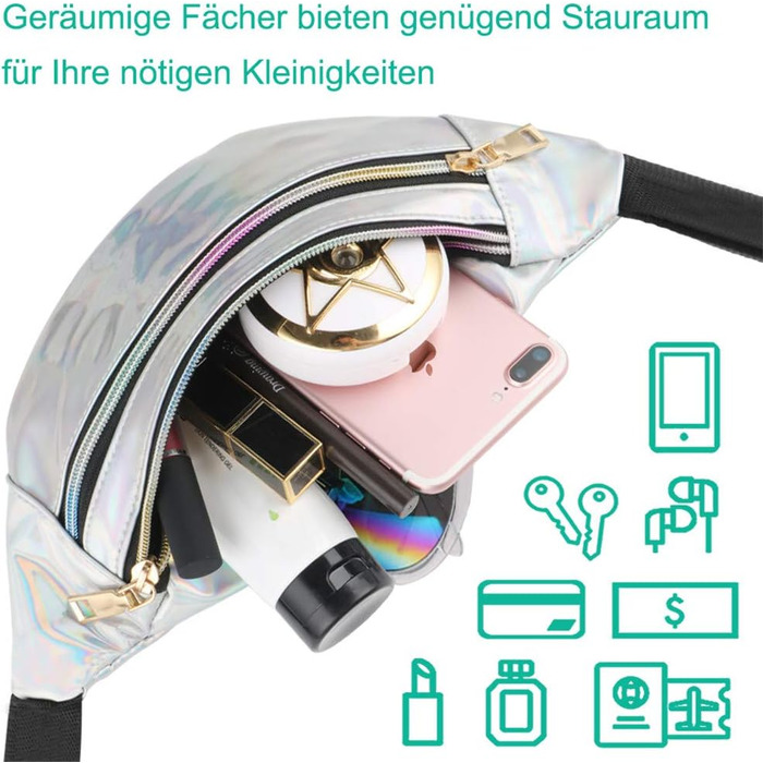 Чоловіча/Жіноча поясна сумка-бананка, водонепроникна, з відділеннями на блискавці, регульований ремінь, срібна