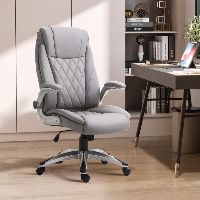 Vinsetto Office Chair, Ergonomic Desk Chair with Adjustable Armrests, Rocking Function, Height Adjustable up to 135 Kg, Grey
