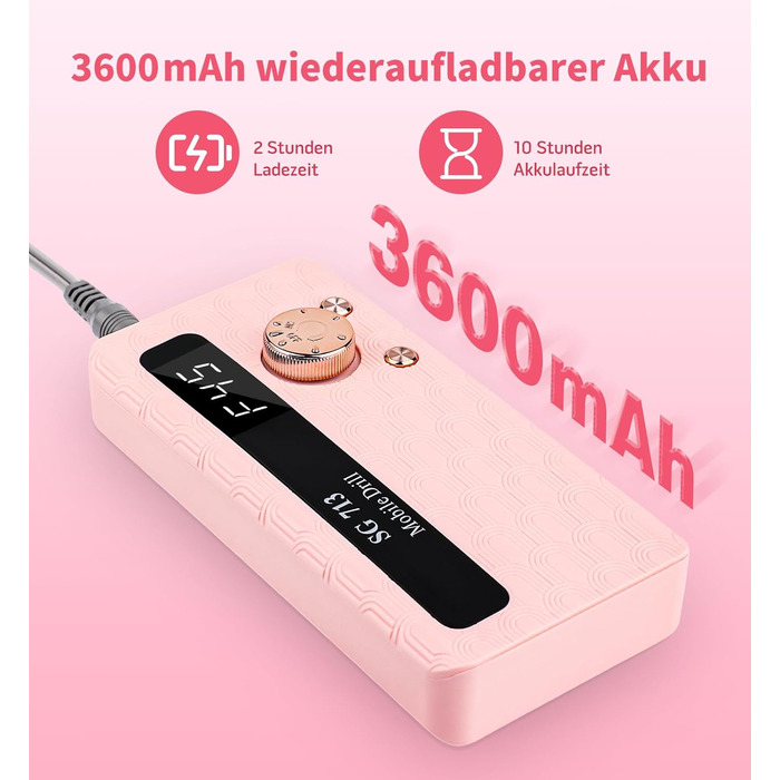 Електричний фрезер для нігтів Ziweo з LED дисплеєм, 45000 об/хв, для манікюру та педикюру, для гелю, акрилу, акригелю, Shellac