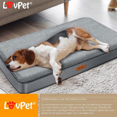 Lovpet® Orthopedic Dog Bed, Dog Cushion, Dog Basket Cookie, Incl. Bowl + 3X Chew Bones, Dog Sofa for Small, Medium & Large Dogs, Removable and Washable Cover, L 91x69x7.6 cm Anthracite