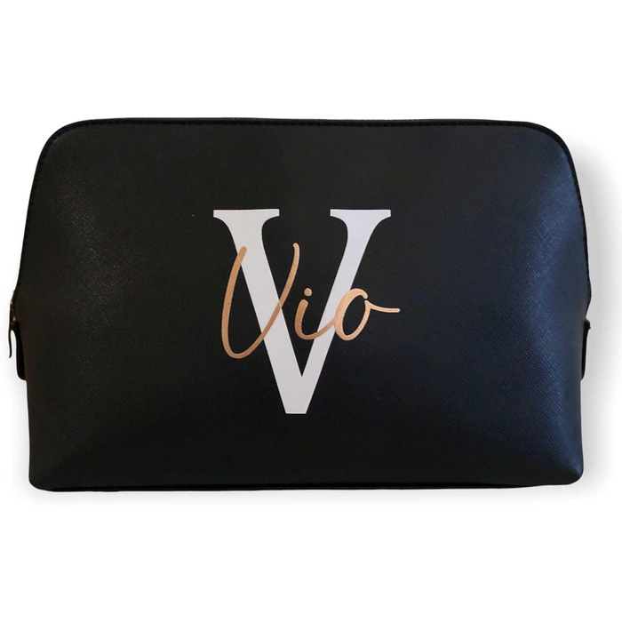 Personalized Cosmetic Bag Initia + Name, Makeup Bag, Toiletry Bag for Women, Handbag, Gift for Women, Makeup Beauty (Large) (L, Black)