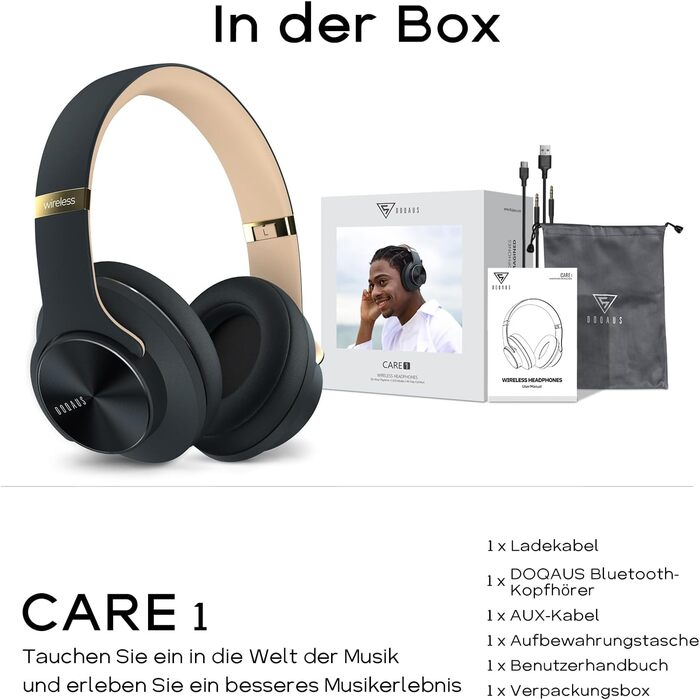 DOQAUS Bluetooth навушники Over-Ear з триманням заряду до 90 годин, 3 режими EQ, HiFi стерео, складні, з мікрофоном, м'які амбушури для подорожей/офісу/телефону/ПК/ноутбуків (Асфальтово-сірий)