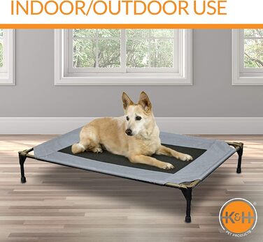 K&H Pet Products Elevated Outdoor Dog Bed, Breathable, Cooling, Elevated Cot Bed, Hammock for Large Dogs, Washable Mesh Cover, Elevated Metal Frame, Foldable, (L 81 x W 64 x H 18 cm)