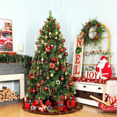 Набір прикрас на ялинку Shareconn 135 шт. – міцні ялинкові кулі з мотузкою, різні розміри та дизайни, декор для ялинки (червоний, зелений, золотий)