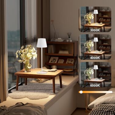 LED настільна лампа K-Bright з регулюванням яскравості, акумуляторна, бездротова, 3000K/4000K/6000K, 3 колірні температури, USB-C, IP54, вологостійка, чорна, 1 шт.