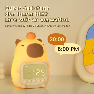 Capybara Alarm Clock with Night Light for Kids, 7 RGB Colors Cute Alarm Clock for Bedrooms, Ok to Wake Alarm Clock, Silicone Animal Table Lamp for Teenagers, Girls and Boys