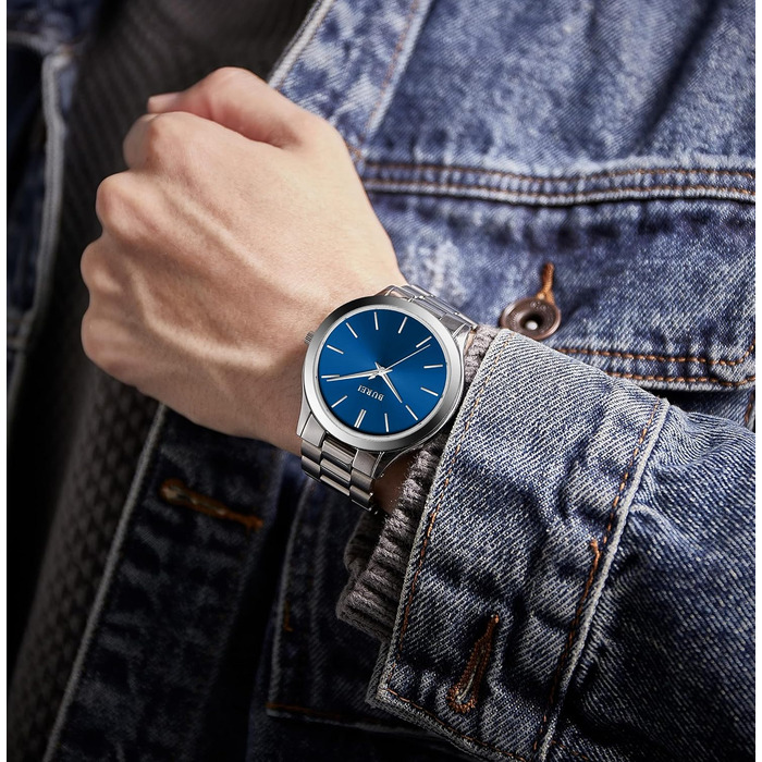 Годинник чоловічий BUREI Minimalist Quartz з нержавіючої сталі 44 мм, блакитно-сріблястий