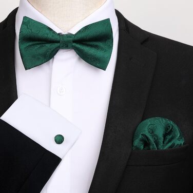 HISDERN Комплект краватка-метелик, кишеньковий хустинка та краваткові застібки з візерунком павлінового ока, з гачком, регульована, попередньо зав'язана, для весілля, свят, Різдва, Хелловіну (A-Зелений)