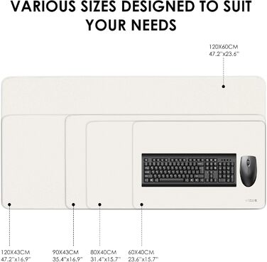 Підкладка на стіл Vicwe з PU-шкіри 80x40 см, біла. Килимок для миші, захист столу для офісу та дому
