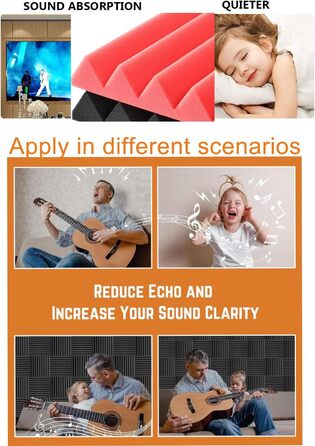 Акустичні пірамідні панелі для звукоізоляції стін, вогнестійкий шумопоглинаючий поролон для студії, 24 шт (5,1 x 30,5 x 30,5 см)