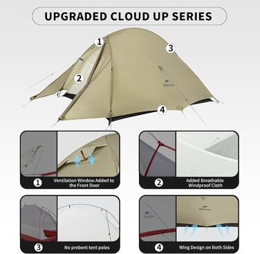 Намет Naturehike Cloud Up Pro 2 особи, експедиційний, вітро- та водонепроникний, хакі