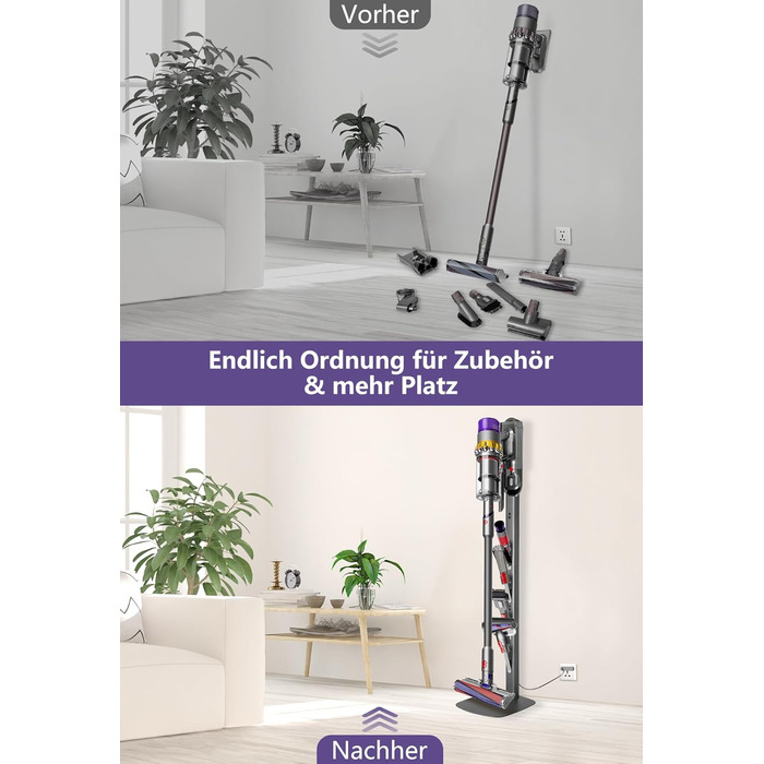 Кріплення та зарядний стан для пилососів Dyson V8–V15 та Gen5 – настінний тримач для акумуляторного пилососа з органайзером для насадок, щіток та кабелю, темно-сірий