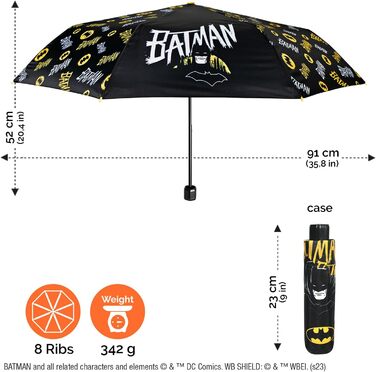 Дитячий парасолька PERLETTI Batman для хлопчиків 7-9 років - компактний, легкий, діаметр 91 см