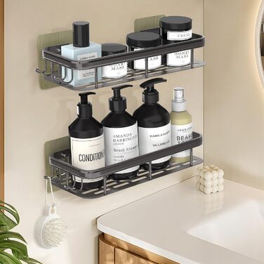 Поличка для душу Dealswin без свердління, 2 шт. - органайзер для ванної кімнати, полиця для зберігання та організації з великою місткістю, тримач для шампуню для душу та ванної кімнати (сірий)