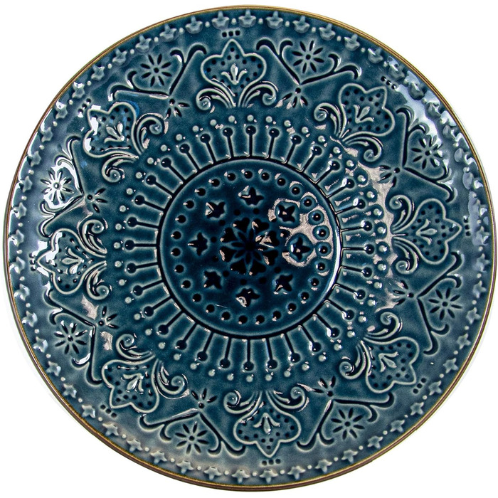 Набір посуду Elama Rund з 16 частин з емальованого фарфору, тиснення, океаново-блакитний та зелений, з коричневим контуром