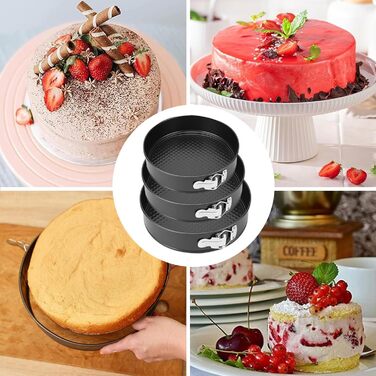 Набір форм для випікання QKNOSM (3 шт.) - діаметр 20/22/24 см, знімний дно, антипригарне покриття, з плоским дном, для пирогів та тортів