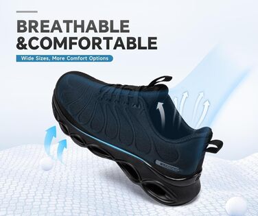 Черевики робочі з металевим підноском LARNMERN для чоловіків та жінок. Легкі, комфортні, кольорові, розмір 42.5 EU, чорний.