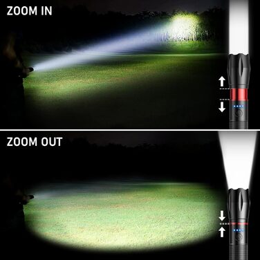 LED ліхтарик Blukar з підзарядкою, 2000L, Zoom, 5 режимів, водонепроникний IPX6, для кемпінгу, туризму, риболовлі, активного відпочинку та надзвичайних ситуацій