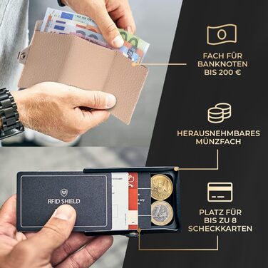 ZNAP® Slim Wallet - Тонкий гаманець-картхолдер для чоловіків з RFID захистом (Бежевий, 8 карт)