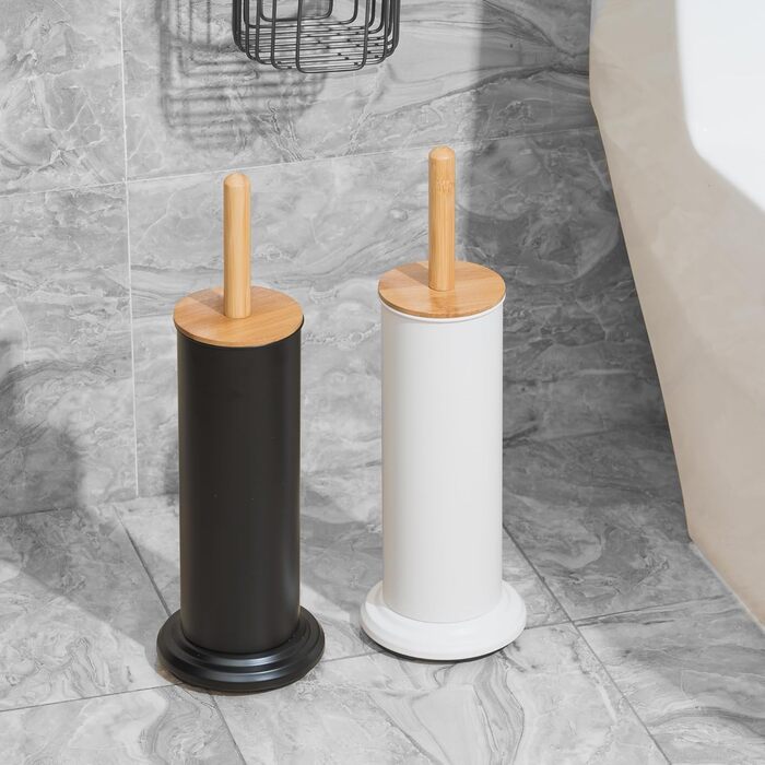 Щітка для туалету Leadfun з бамбуковою ручкою, металевим тримачем, 2 насадки, посилена основа (чорний)