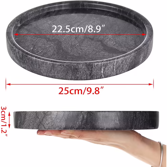 BSTKEY 25cm Natural Marble Stone Tray Decorative Storage Tray, Household Plate Tray Organizer for Kitchen Bathroom Dresser Decor Coffee Table, Black