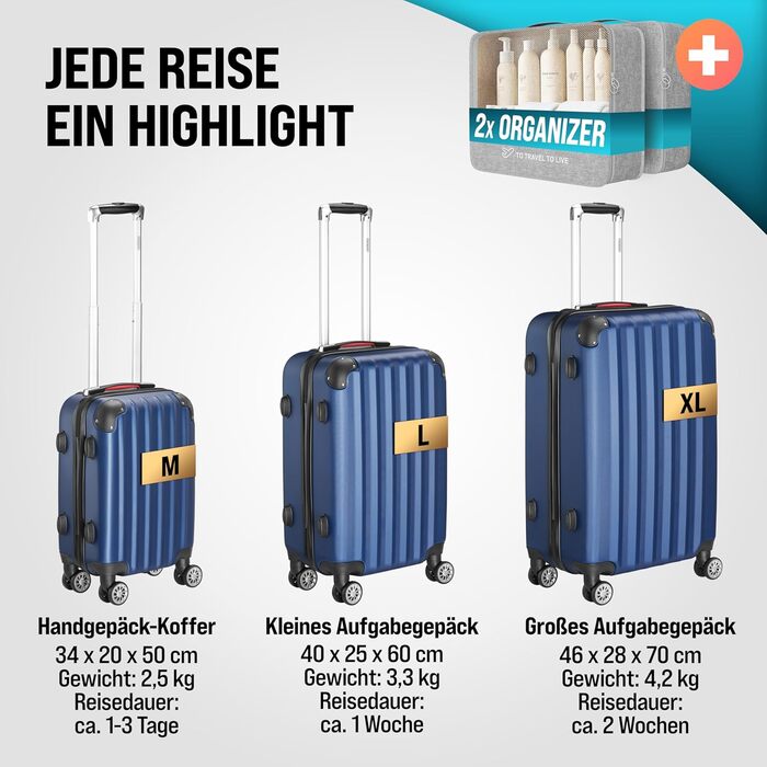 Набір валіз Monzana® 3шт (M-L-XL), зелений - з замком, органайзером та вагами. Trolley, валіза з жорсткою оболонкою, Gepäck-Set