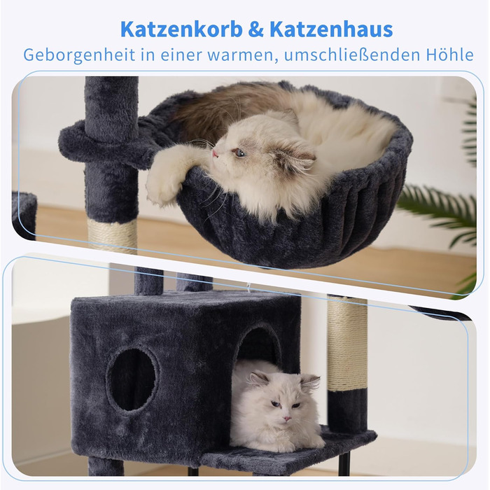Котячий будиночок Heybly Kratzbaum HCT200SW (Сірий) - 125 см, з печерою, стійка, платформа, кошик