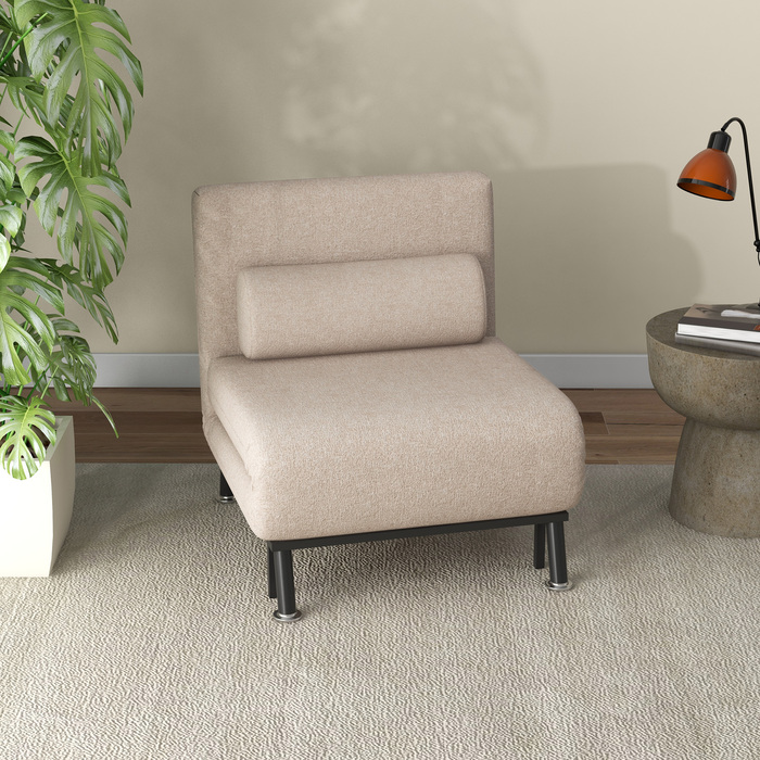 HOMCOM Sleeper Chair, Folding Chair with Bed Function, Back Cushion, Folding Recliner Chair with Linen Look, Adjustable Backrest, Holds up to 150 kg, for Living Room, Beige | Aosom