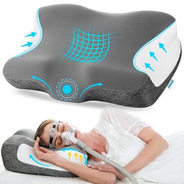 Подушка CPAP Elviros з піни Memory Foam для сну на боку, регульована по висоті та жорсткості, сумісна з масками, сіра (Нейлон, Еластан)