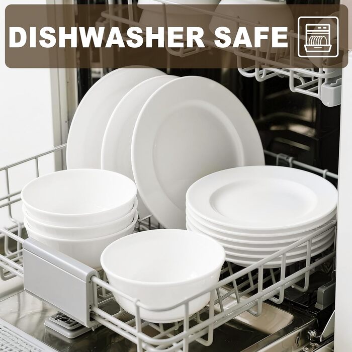 Набір посуду 36 предметів – незламний, легкий, з 26 oz мисками, десертними та обідніми тарілками, придатний для миття в посудомийній машині, багаторазовий, подарунок для дому, для щоденного використання, білий (набір з 6 комплектів)