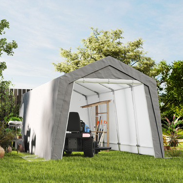 Outsunny Garage Tent, waterproof tent garage with doors, windows, anti-dust bicycle cover, shed, tool tent, storage shed for outdoor use, patio, garden, approx. 300 x 600 x 250 cm, Light Grey | Aosom
