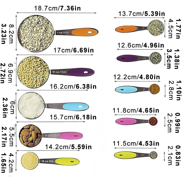 10-Piece Measuring Cup and Spoon Set, Measuring Cups for Baking with 5 Measuring Cups and 5 Measuring Spoons, Measuring Cup Set for Kitchen or Baking