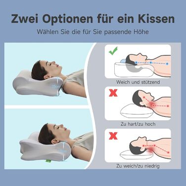 Подушка для шиї Z-hom з Memory Foam, ергономічна подушка для сну на спині, боці та животі (60 x 39 x 10/12 см)
