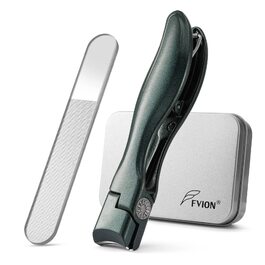 Кусачки для нігтів з лотком для обрізків, для товстих нігтів, 8.6 см, широка щелепа, нержавіюча сталь, кусачки для пальців рук і ніг з пилкою для нігтів (чорні/зелені)