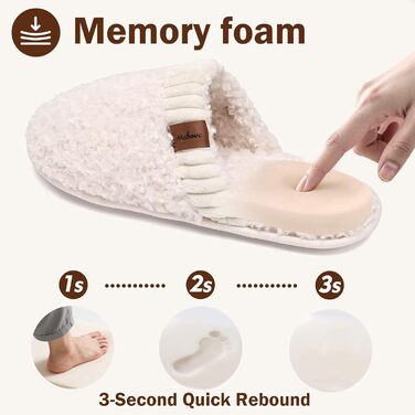 Тапочки жіночі Mabove Hausschuhe з меморі-піною, теплі зимові для дому (38/39 EU, молочний колір)