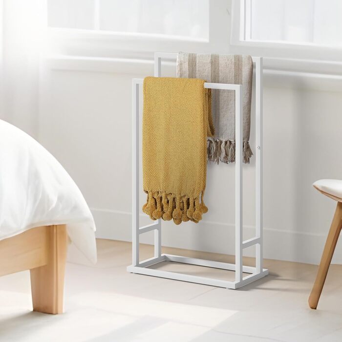 Підставка для рушників на підлозі, металева, з 2 перекладинами, для ванної кімнати, стабільна, економна, індустріальний стиль (білий)
