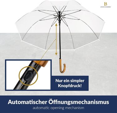 Logan & Barnes Transparent Wedding Umbrella - 120cm Diameter with Real Wood Handle - Elegant Large Umbrella for 2 People - Cardiff Model (XL, Transparent with White Trim)