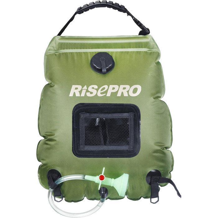 Соняшний душ RISEPRO 20л: портативна сонячна водогрілка для кемпінгу, подорожей, відпочинку на природі. Макс. температура 45°C, знімний шланг та душова насадка.