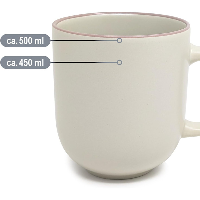 Набір керамічних кавових чашок Com-Four® 6 шт. 350 мл: чайник для гарячих та холодних напоїв, сучасний дизайн, кольорові чашки з ручкою (блакитний/зелений/сірий), 12 шт. (бежевий/рожевий)