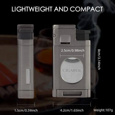 Чохол для сигар з шкіри, вологомір та запальничка 3-в-1, портативний, на 6 сигар, плоский різак, аксесуари, подарунок (чорний)